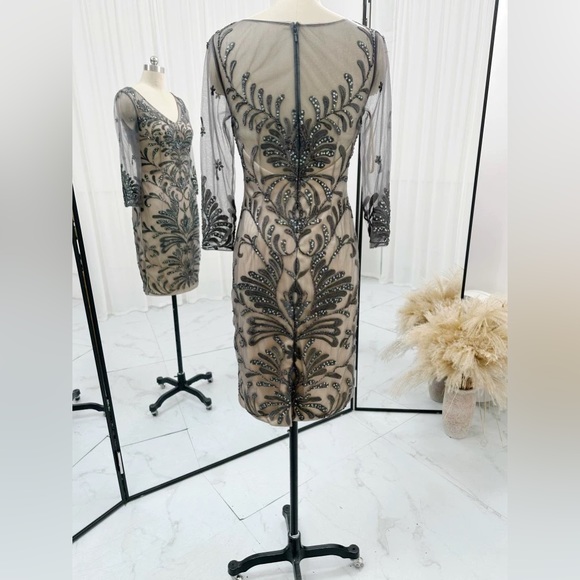 AIRE mother of bride dress gray long-sleeved embroidered sequin slim dress - Picture 5 of 8